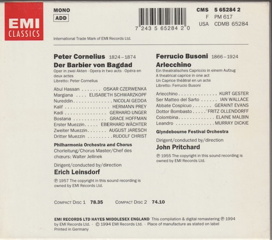 Cornelius /Pritchard: Der Barbier Von Bagdad / Arlecchino 2CD Box Käyt