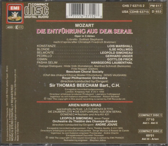 Mozart / Marshall / Beecham: Die Entführung Aus Dem Serail 2CD (Käyt)