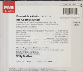 Kálmán / Rothenberger / Gedda / Mattes: Die Czárdásfürstin 2CD (Käyt)