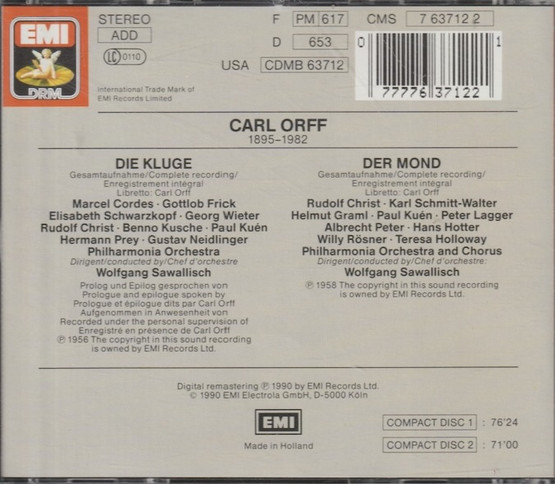 Carl Orff / Wolfgang Sawallisch: Die Kluge / Der Mond 2CD (Käyt)