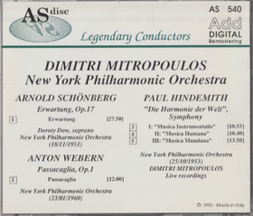 Mitropoulos / Schoenberg /Webern / Hindemith: Erwartung, Op.17 CD Käyt