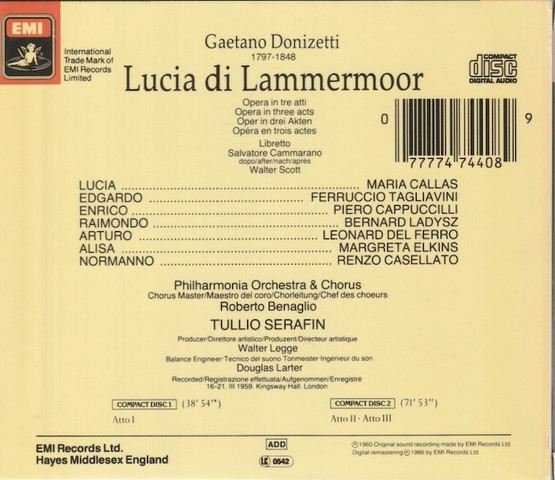 Donizetti / Callas / Serafin: Lucia Di Lammermoor 2CD Box (Käyt)