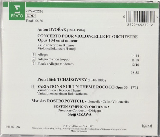 Dvořák / Tchaikovsky: Concerto Pour Violoncelle / Variations Rococo CD