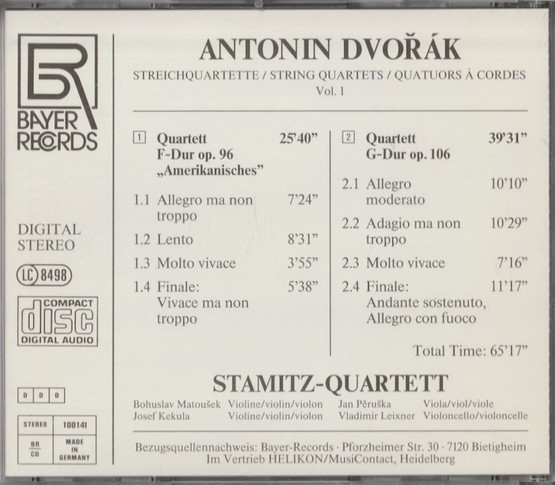 Dvořák / Stamitz-Quartett: Streichquoartette Vol. 1. CD (Käyt)