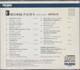 Fredrik Pacius / Jorma Hynninen / Pentti Koskimies: Songs CD (Käyt)