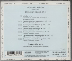 Geminiani / Fabio Biondi : Concerti Grossi Op. 3 (Käyt. CD)