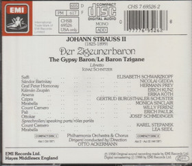 Johann Strauss II / Schwarzkopf: Ackermann: Der Zigeunerbaron 2CD Käyt