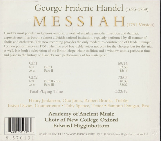 Handel: Messiah (1751 Version) 2CD (Käyt)