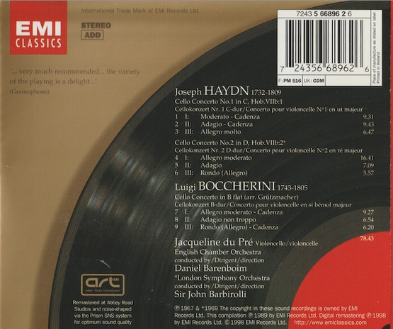 Haydn / Boccherini / Jacqueline du Pré: Cello Concertos CD (Käyt)