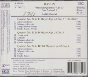 Haydn / Kodály Quartet: String Quartets, Op. 33, Nos 3,4 & 6. CD. Käyt