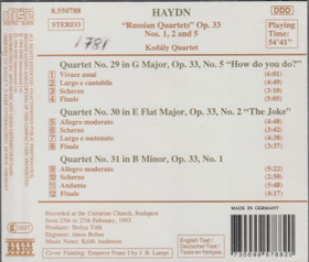 Haydn / Kodály Quartet: String Quartets, Op.33, Nos 1,2 & 5. CD (Käyt)