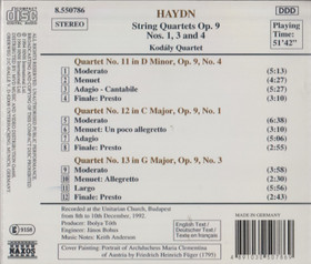 Haydn / Kodály Quartet: String Quartets Op. 9, Nos. 1, 3 and 4 CD Käyt