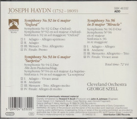 Haydn / George Szell: Symphonies No. 92 / No. 94 / No. 96. CD (Käyt)