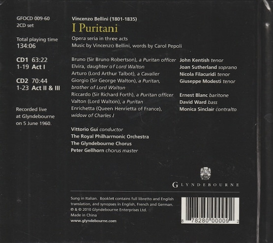 Bellini / Sutherland / Filacuridi / Kentish / Gui: I Puritani CD+kirja