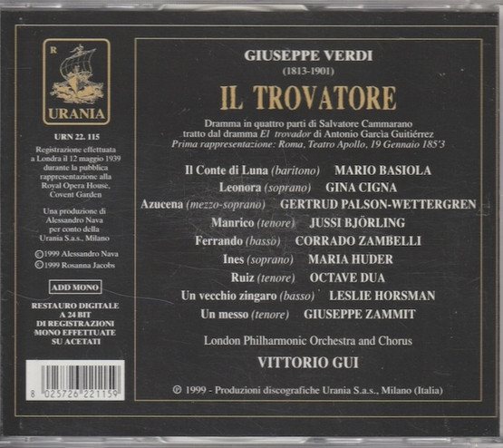Verdi / Björling / Cigna / Basiola / Gui: Il Trovatore 2CD (Käyt)