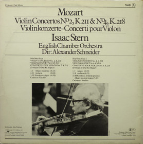 Isaac Stern / Mozart / Schneider: Violin Concertos K211 & K218 LP Käyt