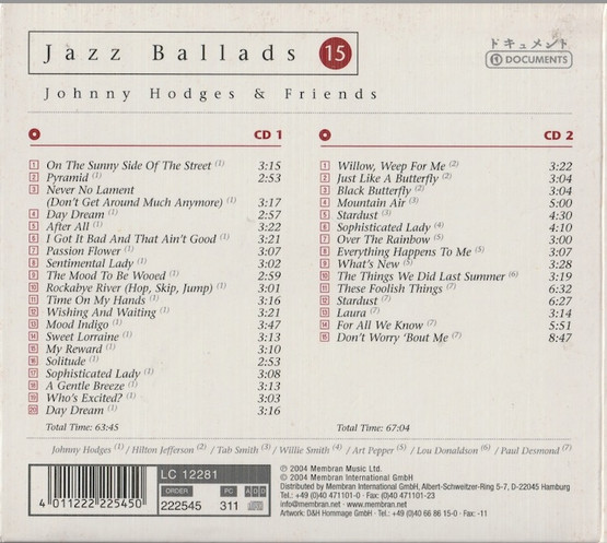 Johnny Hodges & Friends: Jazz Ballads 15. 2CD (Käyt)