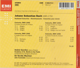 Bach/ Gavrilov/Marriner: Klavierkonzerte BWV 1052, 1053, 1055, 1056 CD