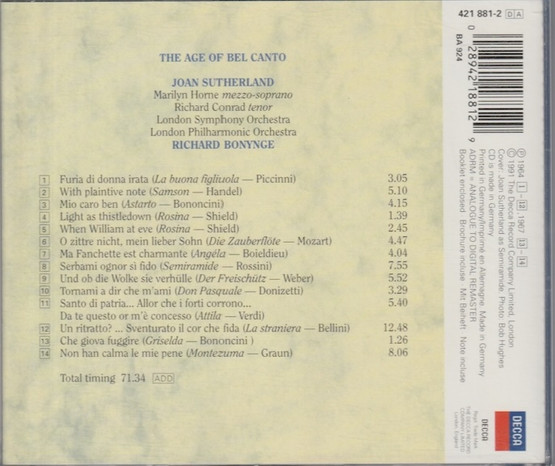 Joan Sutherland / Horne /Conrad /Bonynge: The Age Of Bel Canto CD Käyt