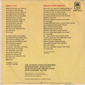 Joe Jackson Band: Mad At You / Enough Is Not Enough 7