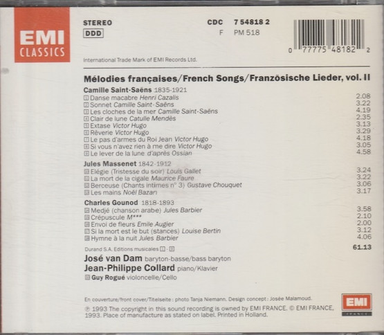 José van Dam / Collard: Mélodies Françaises, Vol. II. CD (Käyt)