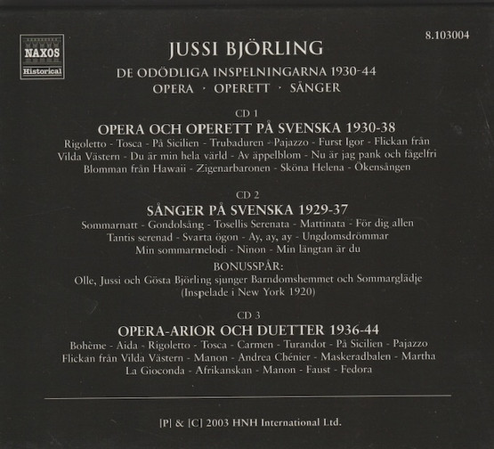 Jussi Björling: De Odödliga Inspelningarna 1930-44. 3CD Box (Käyt)