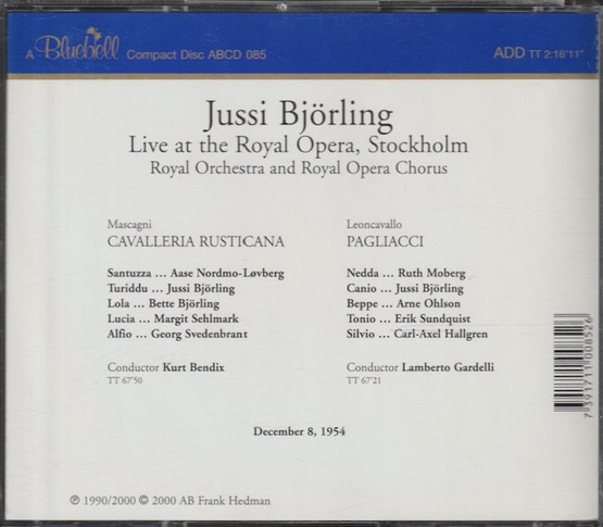 Mascagni / Leoncavallo /Björling: Cavalleria Rusticana / Pagliacci 2CD