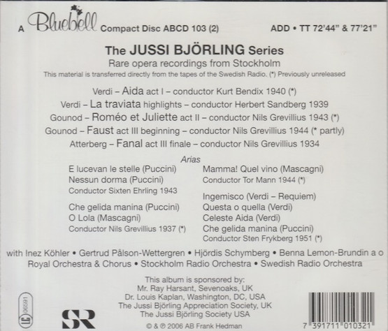 Jussi Björling: Radames, Alfredo & Romeo 2CD (Käyt)