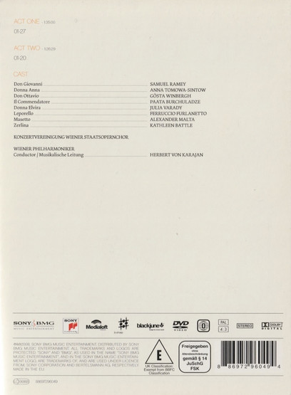 Mozart / Ramey / Tomowa-Sintow / von Karajan: Don Giovanni DVD (Käyt)