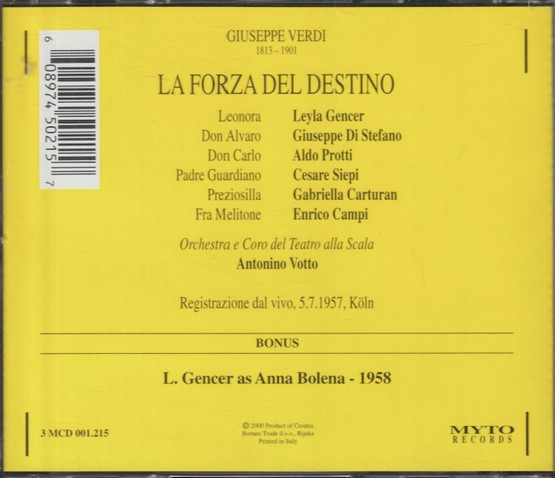 Verdi / Gencer / Di Stefano / Protti / Votto: La Forza del destino 3CD