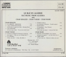 Chab Khaled / Chab Tahar / Chab Mami: Le Rai En Algerie CD (Käyt)