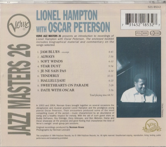 Lionel Hampton With Oscar Peterson: Verve Jazz Masters 26. CD (Käyt)