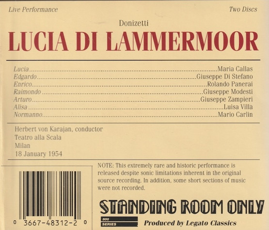 Donizetti / Callas / von Karajan: Lucia di Lammermoor 2CD (Käyt)