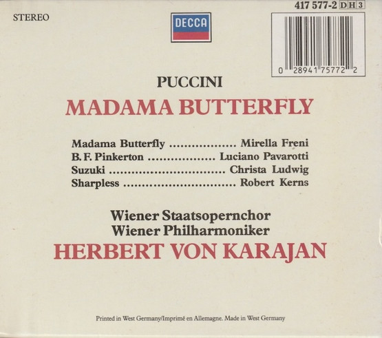 Puccini / Freni / Pavarotti / Karajan: Madama Butterfly 3CD Box (Käyt)