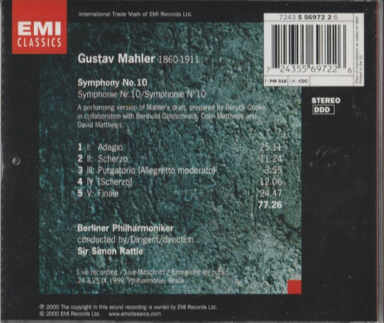 Mahler / Berliner Philharmoniker / Rattle: Symphony 10. CD (Käyt)