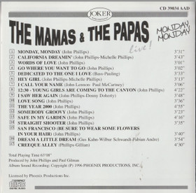 Mamas & The Papas: Monday, Monday Live! CD (Käyt)