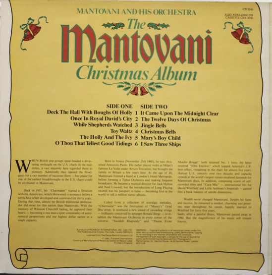 Mantovani and His Orchestra: The Mantovani Christmas Album LP (Käyt)