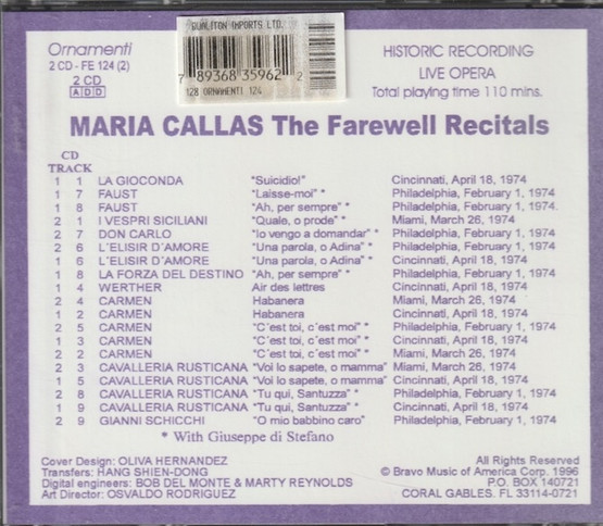 Maria Callas: The Farewell Recifals 2CD (Käyt)