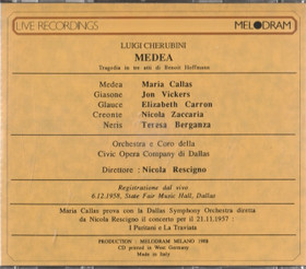 Cherubini / Callas / Vickers / Zaccaria / Rescigno: Medea 2CD (Käyt)