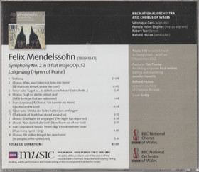 Mendelssohn: Symphony No. 2 Lobgesang (Hymn of Praise) CD (Käyt)