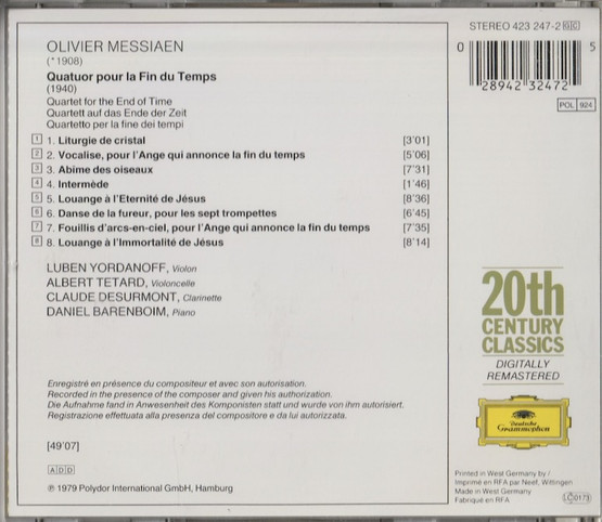 Olivier Messiaen / Daniel Barenboim: Quatuor Pour La Fin Du Temps CD