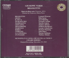 Verdi / Warren / Björling / Sayão /Lipton / Sodero: Rigoletto 2CD Käyt