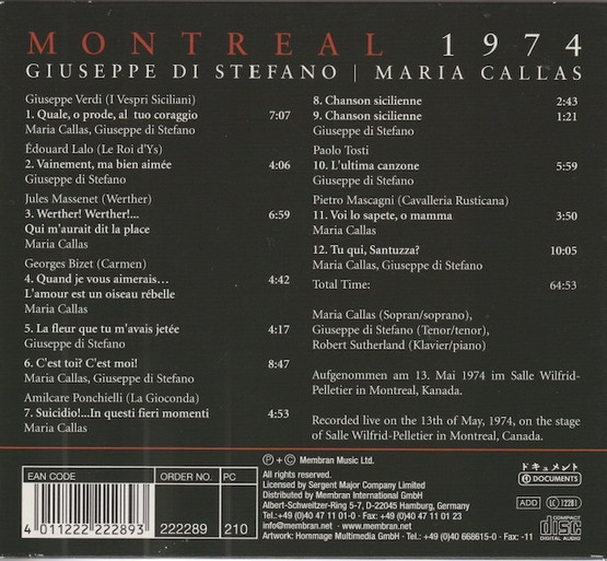Giuseppe di Stefano / Maria Callas: Montreal 1974. CD (Käyt)