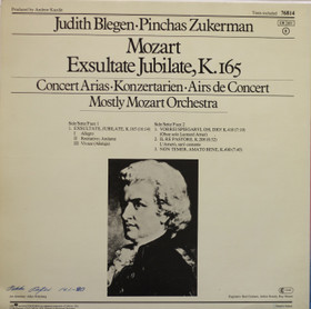 Mozart / Judith Blegen /Pinchas Zukerman: Exsultate Jubilate, K.165 LP
