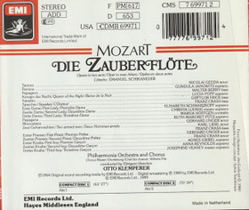 Mozart / Janowitz / Gedda / Otto Klemperer: Die Zauberflöte 2CD (Käyt)