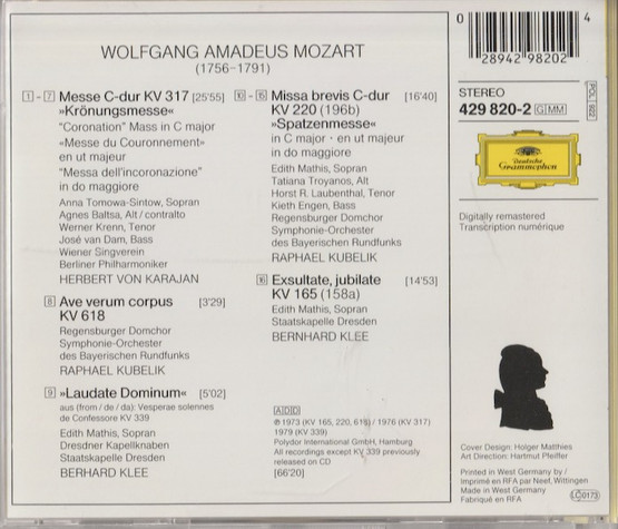 Mozart / Karajan / Kubelik / Klee: Krönungsmesse/ Spatzenmesse CD Käyt