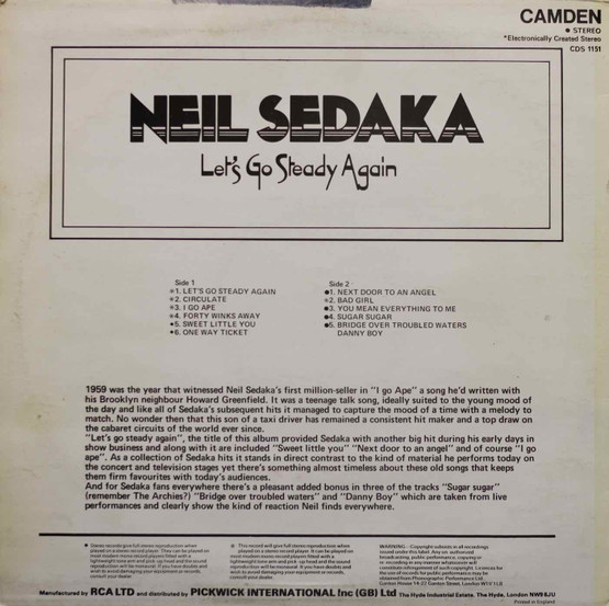 Neil Sedaka: Let's Go Steady Again LP (Käyt)