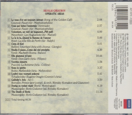 Nicolai Ghiaurov: Operatic Arias CD (Käyt)