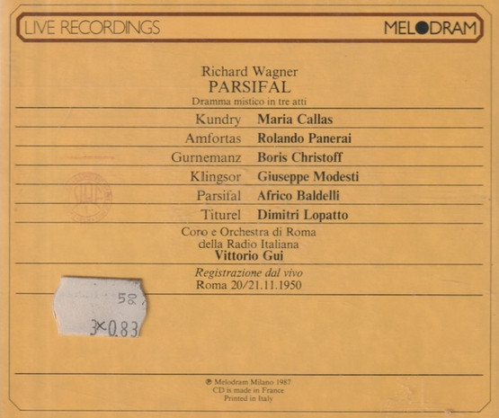 Wagner / Callas / Panerai / Christoff / Gui: Parsifal 3CD (Käyt)