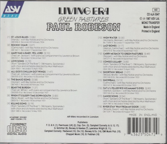 Paul Robeson: Green Pastures CD (Käyt)